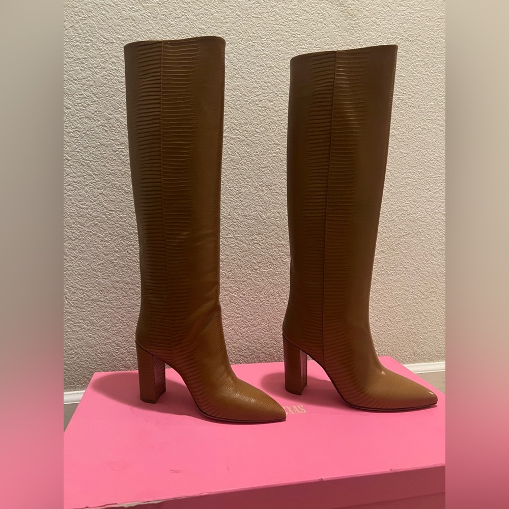 Paris Texas PRINTED LIZARD BLOCK HEEL BOOT NWOT in box